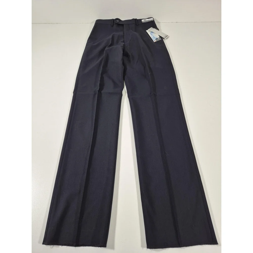 Montefino Dress Pants Mens 30x36 Navy Super 120s Wool Flat Front Unhemmed NWT